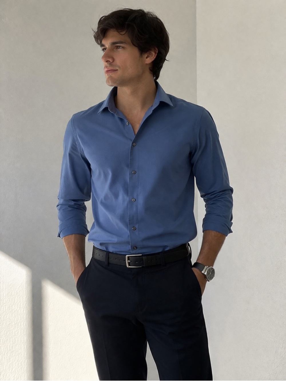 Alfani Slim Fit Steel Blue Dress Shirt